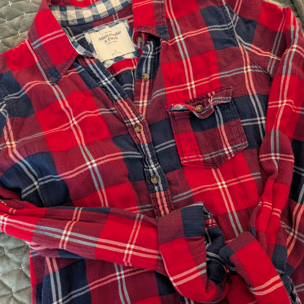 Abercrombie & Fitch Red and Navy Plaid Shirt